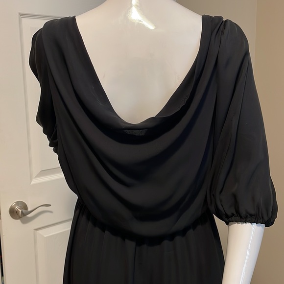 ALICE + OLIVIA BLACK SILK ABOVE THE KNEE COLD SHOULDER OPEN BACK DRESS size M - Picture 11 of 12
